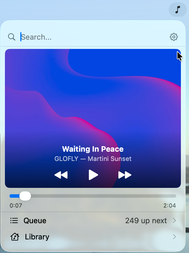 MiniMusic screenshot showing the menu bar player